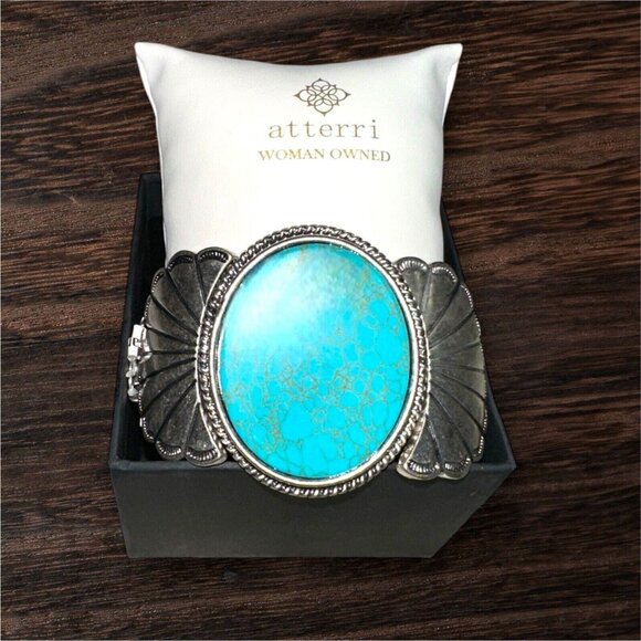 Blue Turquoise Silver Western Southwest Stretch Bracelet Ranch Wear Cowgirl - Picture 15 of 16